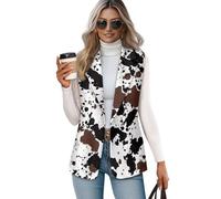 Suhoaziia Womens Vest Tops 2025 Trendy Sleeveless V Neck Button Up Waistcoat Vintage Steampunk Dressy Suit Vest Casual Blazer Jackets for Cow Lovers Gifts, Brown Cow Print