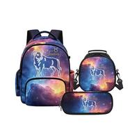 Suhoaziia Zodiac Sign Taurus Backpack for Boys Girls Kids Backpack 17'' Primary Elementary Middle High School Bag for Students Lightweight Daypack Backpacks with Insulated Lunch Box Pencil Case