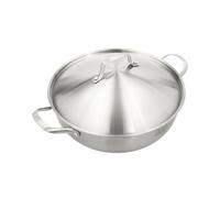 SuhoFutus 32 CM Stainless Steel Pans, Wok Pan with Lid, Frying Pan with Non-Stick Coating, Includes 1 Steaming Rack, Suitable for Induction Cookers, Gas Stoves, etc, Silver