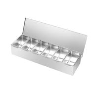 SuhoFutus Condiment Holder, Stainless Steel Pizza Topping Station with 6 Removable Compartments, Condiments Organiser Salad Bar with Flip Cover Protection, Condiment Caddy 46 × 15 × 9 cm