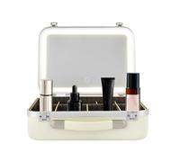 SuhoFutus Makeup Storage Box LED Light and Mirror, 2000mAh Battery, Removable Brush Tray and Adjustable Dividers - Durable, Portable Makeup Storage Box for Beauty Lovers (White)