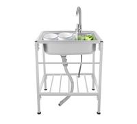 SuhoFutus Portable Sink, Outdoor Stainless Steel Sink with Hot/Cold Faucet, Free Standing Outdoor Sinks Unit, Adjustable Height, Commercial Single for Kitchen, Camping, Restaurants, 60x45x75cm