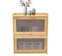 SuhoFutus Two Layer Bamboo Bread Bin, Eco Friendly Kitchen Storage Box With liLd, High Load Capacity (up to 5 kg), Suitable for Water Bottles and Canned Goods in Kitchens, 42 x 25 x 50 cm (Log Color)
