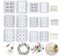 Suhome Resin Molds for Jewelry 12 PCS Beads Silicone Resin Molds with Hole Cabochon Gem Jewelry Making Epoxy Resin Molds for Earrings, Pendants,Bracelets and Necklaces