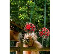 SUIBOZ 2 Pack Red Horse Treat Ball Hay Feeder, Hanging Interactive Feeding Toy for Horses Goats Sheep, Durable TPR Hay Ball, Promote Natural Foraging & Relieve Boredom Stress