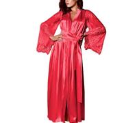 SUIBOZ Womens Satin Silk Bathrobe Oblique V-Neck Long Kimono Robe Bridesmaids Robe Lace Dressing Gown Maxi Nightdress Ladies Sexy Lingerie Nightgown Soft Sleepwear Nightwear (XL, Red)