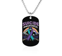 Suicide Awareness Rainbow Couples Memorial Necklaces for Women Men Square Titanium Steel Chains Pendant Jewelry Gift