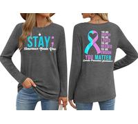 Suicide Awareness Shirt Women Stay Tomorrow Needs You T-Shirt Mental Health Shirts You Matter Inspirational Tops, Grey, Large