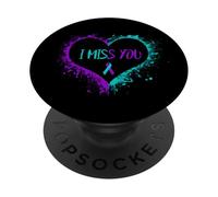 Suicide Awarenss Ribbon I MISS YOU Heart Semicolon Gift PopSockets Adhesive PopGrip