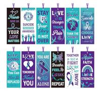 Suicide Prevention Awareness Bookmarks Gifts - Wxiben 120 Pcs Teal Purple Ribbon Bookmarks Inspirational Book Markers Page Clip for Suicide Prevention Awareness Seminar School Charity Event Supplies