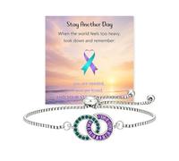 Suicide Prevention Awareness Bracelet, Stay Another Day Purple Teal Interlocking Circles Bracelet, Unbreakable Bond Linking Suicide Awareness Jewelry for Women