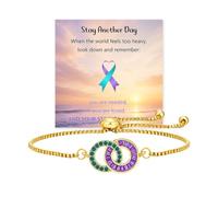Suicide Prevention Awareness Bracelet, Stay Another Day Purple Teal Interlocking Circles Bracelet, Unbreakable Bond Linking Suicide Awareness Jewelry for Women