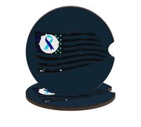 Suicide Prevention U.S. Flag Car Coasters for Cup Holders with Cork Base Wood Anti-Slip Drink Mats Auto Accessories