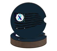 Suicide Prevention U.S. Flag Car Coasters for Cup Holders with Cork Base Wood Anti-Slip Drink Mats Auto Accessories