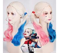 Suicide Squad Harley Quinn Wig Pink And Blue Wig Long Curly Hair Cosplay Wig Quinn Colorful Bunches Fancy Costumes