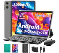 Suicoey 2026 Tablet with Keyboard, 26GB + 256GB (2TB Expand), 10 inch Android 15 Tablets with Octa Core, Gemini AI, 5G WiFi, 8000mAh, BT 5.0, 2 in 1 AI Tablet with Case, Mouse, Stylus (Green Case)