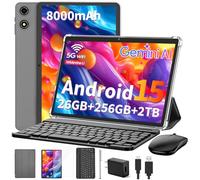 Suicoey 2026 Tablet with Keyboard, 26GB + 256GB (2TB Expand), 10 inch Android 15 Tablets with Octa Core, Gemini AI, 5G WiFi, 8000mAh, BT 5.0, 2 in 1 AI Tablet with Case, Mouse, Stylus (Silver Case)