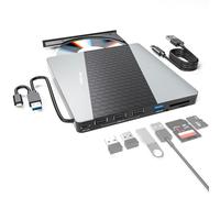 SUIDEK External CD Drive, 8 in 1 Hub Compatible USB 3.0 USB C Portable CD DVD RW Burner DVD drive for Laptop with SD/Micro SD Card Reader with Laptop/Mac/PC/Windows/Linux