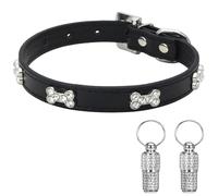 Suiecuor Leather Dog Collar Puppy Collar with Bone Dog Collars Suitable for Dogs and Cats of Small, Medium and Large Sizes, Black, S
