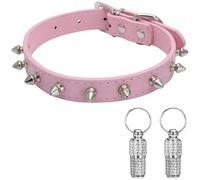 Suiecuor Leather Dog Collar Studs Dog Collar Small Dogs Suitable for Small Medium and Large Dogs and Cats Pink M