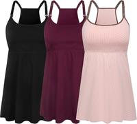 SUIEK 3 Pack Maternity Nursing Tank Tops with Bralette Cotton Breastfeeding Camisole, A-black+pink Coffe Dot+burgundy - Fourth Style, L
