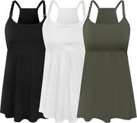 SUIEK 3 Pack Maternity Nursing Tank Tops with Bralette Cotton Breastfeeding Camisole, A-black+white+army Green - Fourth Style, S