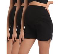 SUIEK 3-Pack Women's Maternity Shorts Over Belly Workout Running Pregnancy Cotton Lounge Sleep Shorts, Black+black+black-3 Pack, M