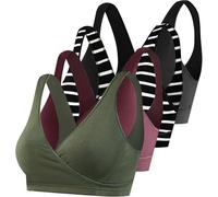SUIEK 4 Pack Nursing Sleep Bra Maternity Bralette Breastfeeding Comfort Cotton Bras, Black/Stripe/Burgundy/Army Green-4pcs, XL