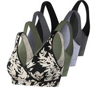 SUIEK 4 Pack Nursing Sleep Bra Maternity Bralette Cotton Breastfeeding Bras, Black/Leaf/Dark Grey/Army Green-4pcs, M