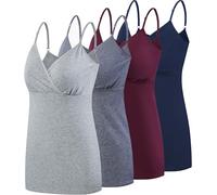 SUIEK 4 Pack Nursing Tank Tops Maternity Cotton Cami Breastfeeding Sleep Bralette, B-dark Grey+grey+burgundy+navy 4pack, S