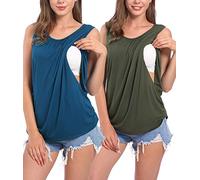 SUIEK Women's Maternity Nursing Tops Breastfeeding Tanks Tee Shirt Pregnancy Clothes, 2 Teal+army Green, Small