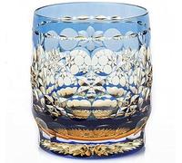 suigetsu Crystal Whiskey Glass, Black Diamond Cut, 8 oz, Japanese Style Old Fashioned Glass for Cocktails (SKY BLUE)