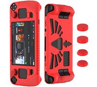 SUIHUOJI Steam Deck/Steam Deck OLED Standing Protective Case, Thickening Silicone Accessories Protector, Soft Cover Skin Shell with 2 Pairs Thumb Grips, Full Protection for Valve Stream Deck (Red)