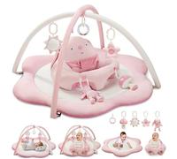 3-in-1 Baby Play Mat, Baby Seats for Infants for Sitting Up, Tummy Time Mat with 5 Detachable Toys, Baby Activity Gym & Playmats for Babies 0-6 6-12 Months, Newborn Baby Shower Gifts (Pink)