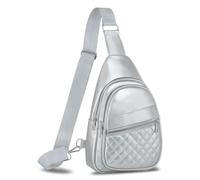 SUIKIHUM Anti Theft Mini Sling Bag, PU Leather Convertible Cross Body Bags, Lightweight One Strap Casual Pack for Women Men Hiking Cycling Sports (Silver)