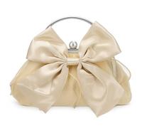 SUIKIHUM Bow Evening Bag Clutch Purse for Women, Satin Silk Wedding Purse W/Ring Handle for Formal Bride, Champagne