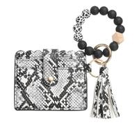 SUIKIHUM Card Holder Wallet with Silicone Beaded Bracelet, Slim PU Leather Wallet for Women, Compact and Lightweight Design for Daily Use, White Snake