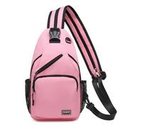 SUIKIHUM Convertible Sling Bag Crossbody Backpack, 11-Inch Pads Bags with Headphone Jack Shoulder Bag Casual Pack for Women Men Hiking Travel Cycling (Pink)