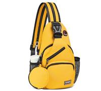 SUIKIHUM Convertible Sling Bag with Coin Pocket, 11" Tablet Crossbody Mini Backpack with Headphone Jack Casual Pack for Women Men Travel, Yellow