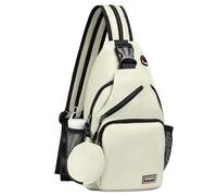 SUIKIHUM Convertible Sling Bag with Coin Pocket, 11" Tablet Crossbody Mini Backpack with Headphone Jack Casual Pack for Women Men Travel, White