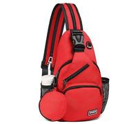 SUIKIHUM Convertible Sling Bag with Coin Pocket, 11" Tablet Crossbody Mini Backpack with Headphone Jack Casual Pack for Women Men Travel, Red