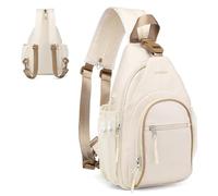 SUIKIHUM Crossbody Sling Bag with Water Bottle Holder, 8.3" Convertible Small Backpack Anti Theft Daypack, Chest Fanny Pack for Men Women, Beige
