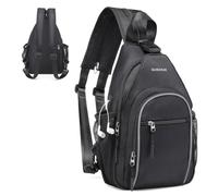 SUIKIHUM Crossbody Sling Bag with Water Bottle Holder, 8.3" Convertible Small Backpack Anti Theft Daypack, Chest Fanny Pack for Men Women, Black