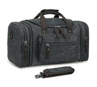 SUIKIHUM Expandable Canvas Duffel 50cm-58cm, Sturdy Zipper and Reinforced Handles, Lightweight Carry-On Weekender Bag for 3-5 Day Trips, Black