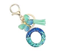 SUIKIHUM Initial Letter Keychains, (1.5"x1.5" Mini Letter Butterfly KeyChain) Resin Tassel Pendant Cute Car Keychain for Wallet Handbags Backpack, Blue (O)