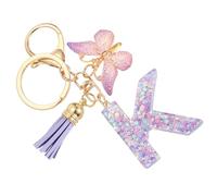 SUIKIHUM Initial Letter Keychains, (10.5cm/4.13" Mini Letter Butterfly KeyChain) Resin Tassel Pendant Car Keychain for Wallet Handbags Backpack, Purple (K)