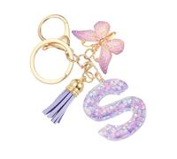 SUIKIHUM Initial Letter Keychains, (10.5cm/4.13" Mini Letter Butterfly KeyChain) Resin Tassel Pendant Car Keychain for Wallet Handbags Backpack, Purple (S)