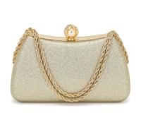 SUIKIHUM Luxury Glitter Clutch Purse for Women, Sequin Evening Bag with Pearl, Sparkly Wedding Handbag for Bride Party Formal, Gold