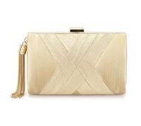 SUIKIHUM Satin Evening Bag Clutch Purse for Women, Chain Tassel Wedding Handbag, Compact Formal Clutch for Party Bride Guest, Gold