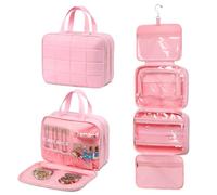 SUIKIHUM Travel Hanging Toiletry Bag for Women, Puffy Makeup Bags with Accessories Organizer Carry-on Essentials with Waterproof Compartment, Pink